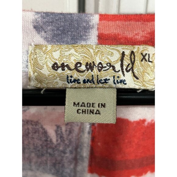 OneWorld American Flag Cold Shoulder Top Red White Striped Blue Stars Sz XL - Picture 6 of 11